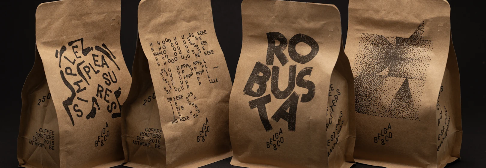 Four bags of coffee roasted by Belga & Co.